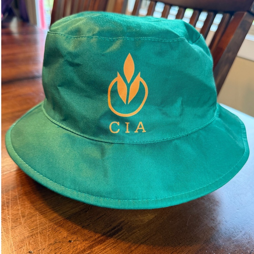 Culinary Institute of America CIA Reversible Bucket Hat Green Orange Bee Print